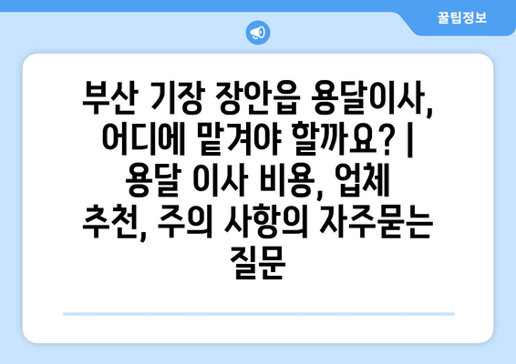 부산 기장 장안읍 용달이사, 어디에 맡겨야 할까요? | 용달 이사 비용, 업체 추천, 주의 사항